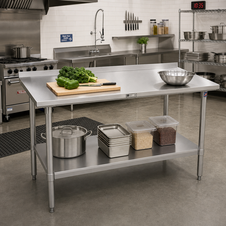Product image #2 for John Boos Stallion Stainless Steel Work Table with Rear Up-Turn and Adjustable Undershelf, 84 x 30 Inches