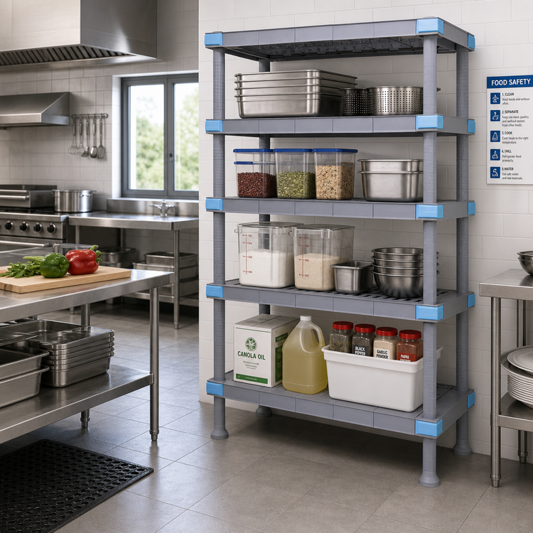 Product image #2 for Quantum Millenia 54"W x 21"D x 62"H 5-Shelf Polymer Shelving Unit with Dunnage Stand