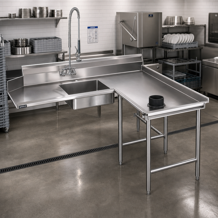 Product image #2 for Eagle Group 108-Inch Right-Hand Island Soiled Dishtable with 20 x 20 x 5 Pre-Rinse Sink