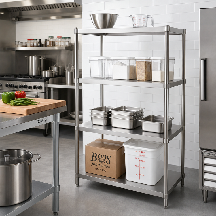 Product image #2 for John Boos Stainless Steel Stationary Dry Storage Shelving Unit with 2 Adjustable Shelves