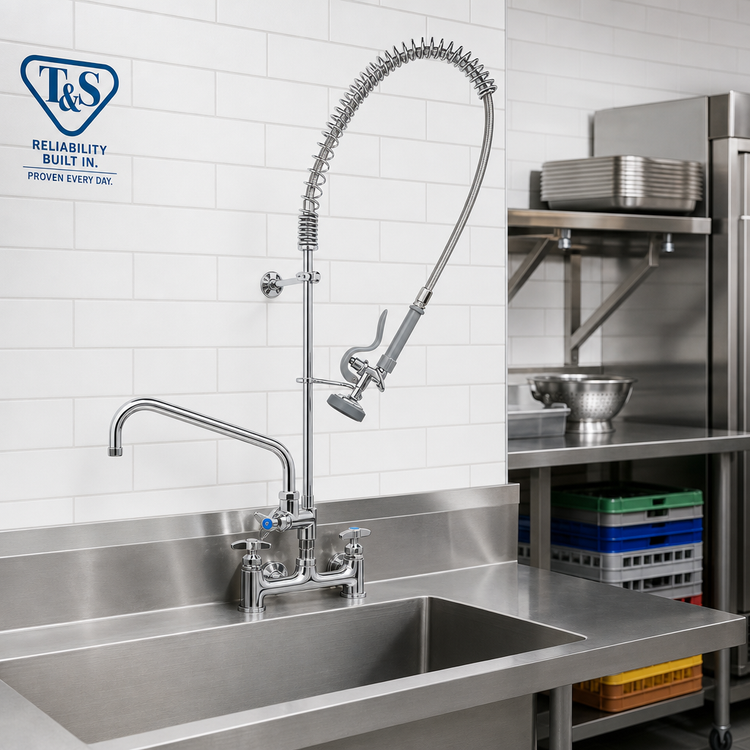 Product image #2 for T&S Brass Big-Flo EasyInstall Wall Mount Pre-Rinse Unit with 14-Inch Swing Nozzle, 44-Inch Hose, and 8-Inch Adjustable Centers