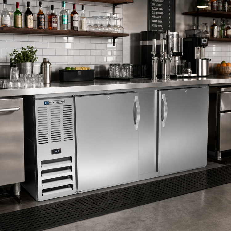 Product image #2 for Beverage-Air BB68HC-S 68-Inch Two-Section Stainless Steel Back Bar Refrigerator with Solid Doors