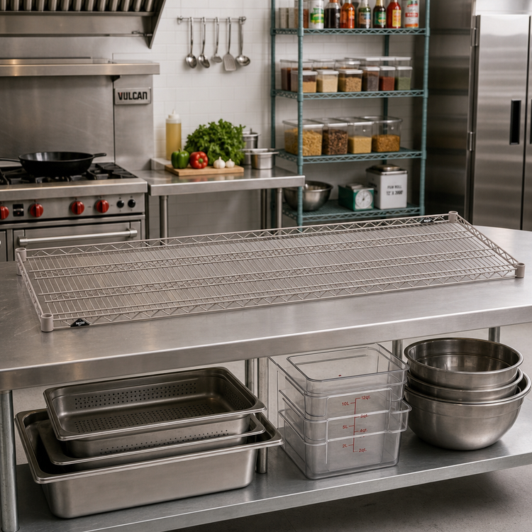 Product image #2 for Metro Super Erecta® Metroseal Gray Epoxy-Coated Wire Shelf — 72"W x 24"D (Includes Plastic Split Sleeves)