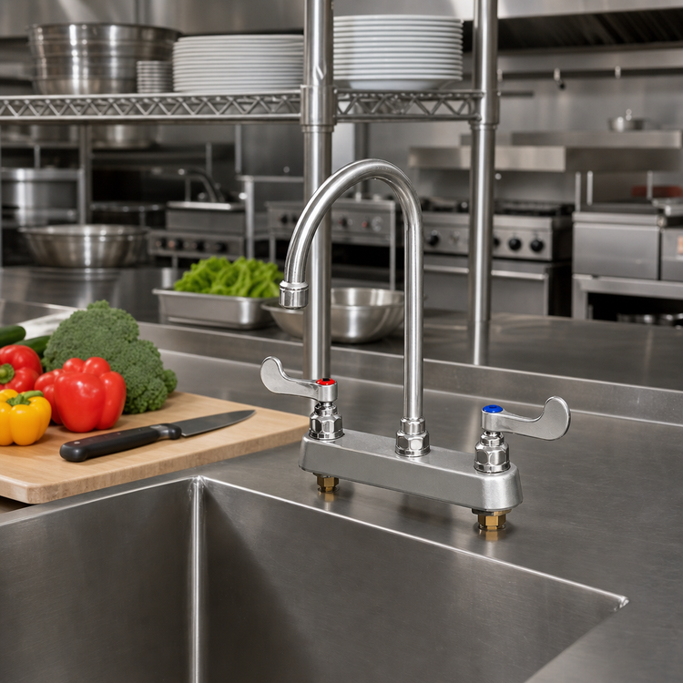 Product image #2 for T&S Brass Workboard Mixing Faucet, Deck Mount, 8-Inch Centers, 6-Inch Swivel Gooseneck Spout