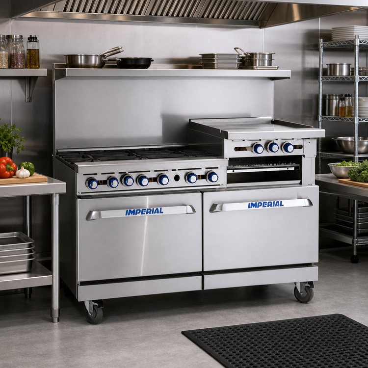 Product image #2 for Imperial Pro Series 60-Inch Gas Restaurant Range with 4 Open Burners, 36-Inch Griddle, and 2 Standard Ovens