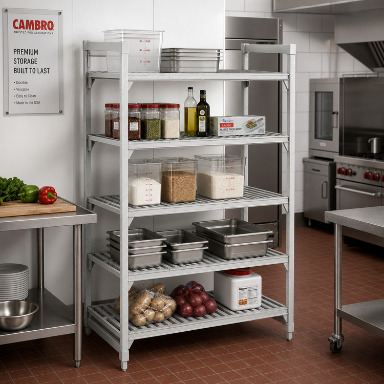 Product image #3 for Cambro Camshelving Premium 5-Tier Vented Stationary Starter Unit, 21 x 24 x 64 Inches, Speckled Gray