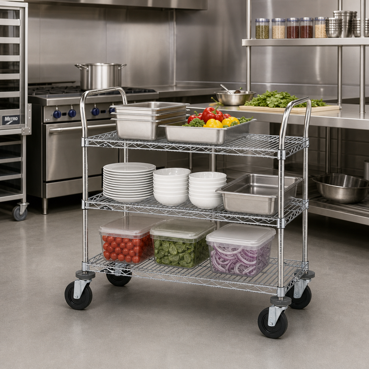 Product image #2 for Metro Super Erecta SP Heavy Duty 3-Shelf Bus Cart, 36 x 21 x 39, Brite Zinc Finish