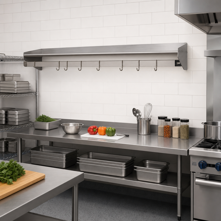 Product image #2 for Eagle Group WSP1260 Wall-Mounted Stainless Steel Pot Rack Shelf, 60 Inch x 12 Inch