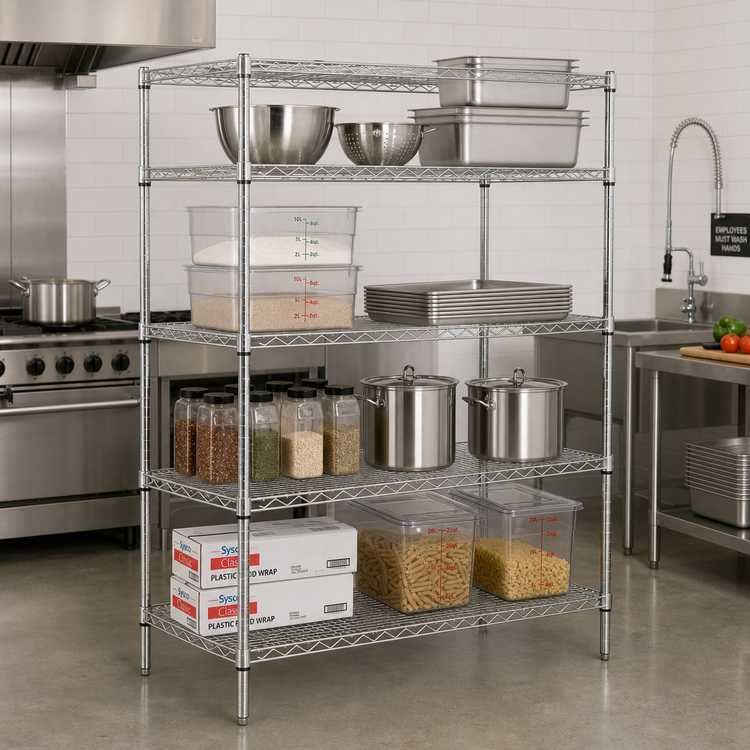 Product image #2 for Winco 24 Inch x 36 Inch x 72 Inch 4-Tier Chrome Plated Wire Shelving Set