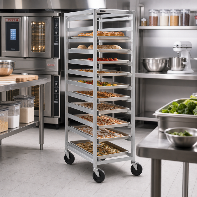 Product image #2 for Panco Mobile Full-Height Open-Side Aluminum Utility Rack with Slides for 14 x 18, 18 x 26, or 12 x 20 Pans