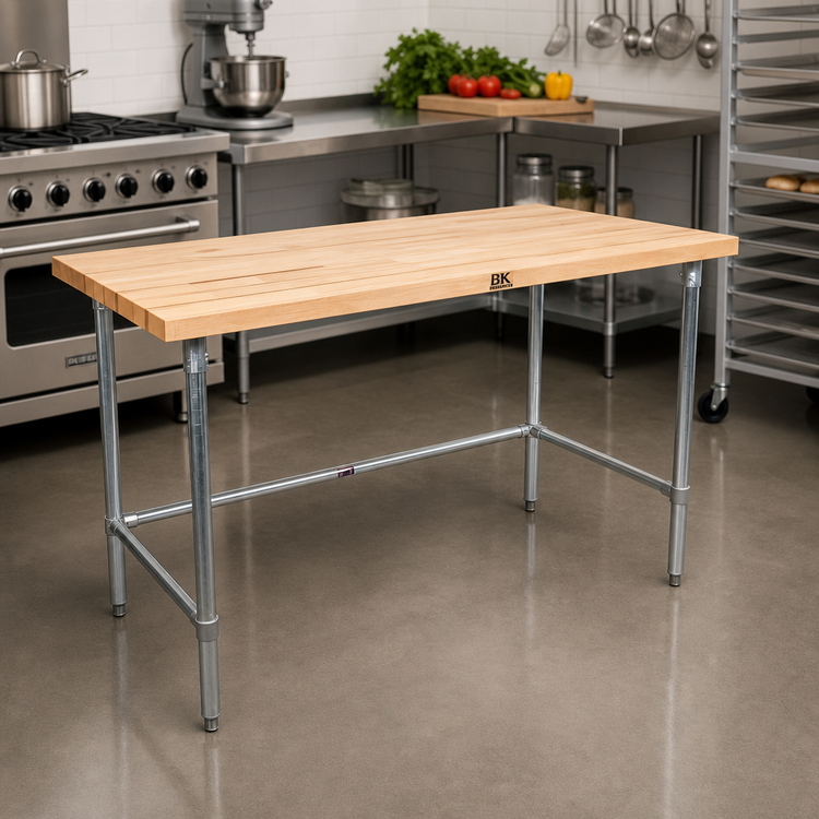 Product image #2 for BK Resources 48" x 30" Hard Maple Flat Top Work Table with Stainless Steel Open Base