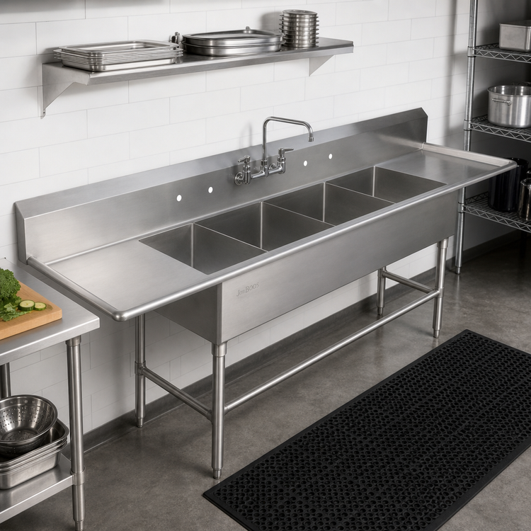 Product image #2 for John Boos Pro-Bowl 4-Compartment Sink with Dual 36-Inch Drainboards, 30 x 24 x 12 Inch Bowls, 14-Gauge Stainless Steel