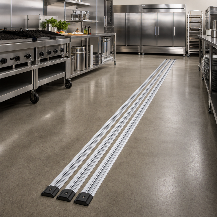 Product image #2 for Quantum Double Unit Floor Track Assembly Kit with 3 x 20-Foot V-Groove Aluminum Tracks