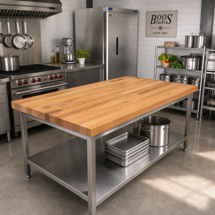 Product image #2 for John Boos Appalachian Red Oak Blended Edge Grain Island Countertop, 84 x 48 x 1-3/4 Inch, Penetrating Oil Finish