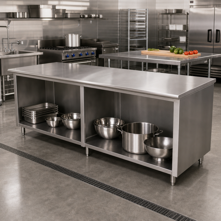 Product image #2 for Advance Tabco 120-Inch x 24-Inch Stainless Steel Work Table with Open Front Cabinet Base
