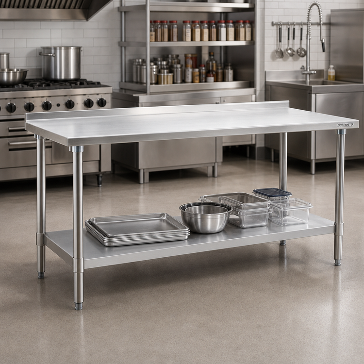 Product image #2 for Spec-Master 72" x 24" Stainless Steel Work Table with Rear Up-Turn and Adjustable Undershelf