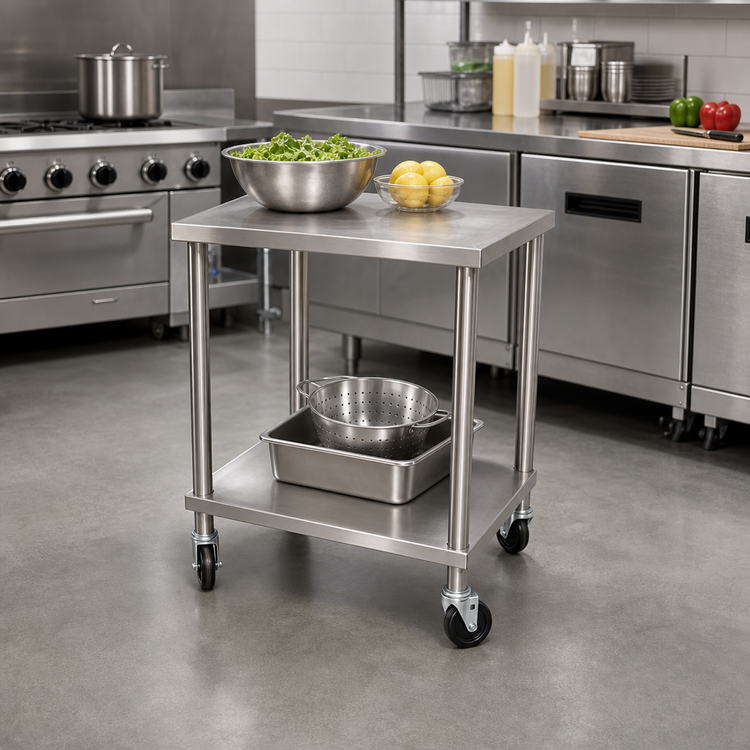 Product image #2 for Somerset Heavy-Duty Mobile Stainless Steel Equipment Table with Undershelf, 20 x 23 x 31 Inches