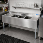 Thumbnail image #2 for BK Resources UB4-21-396TS 96-Inch Three-Compartment Stainless Steel Underbar Sink with Left and Right Drainboards and Faucet