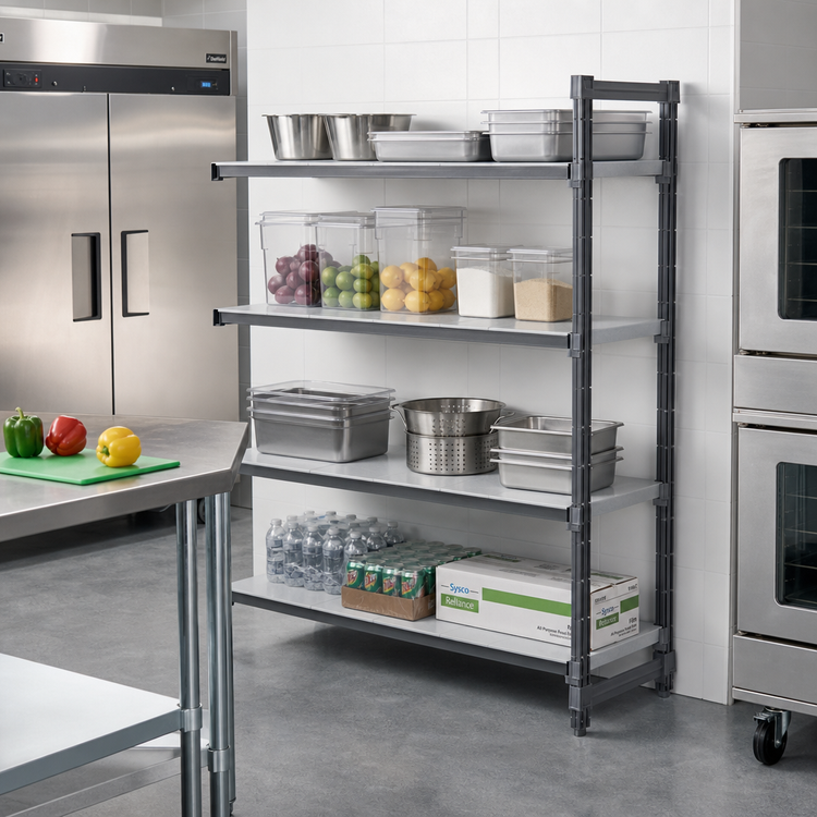 Product image #2 for Cambro Camshelving Basics Plus 4-Tier Solid Polymer Add-On Shelving Unit, 18 x 36 x 72 Inches, Brushed Graphite