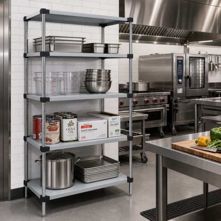 Product image #2 for Quantum 4-Shelf Solid Stainless Steel Shelving Starter Kit, 24 x 18 x 86 Inches
