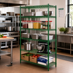 Thumbnail image #2 for Steel Works Stainless SW1848G-5 5-Tier Stationary Wire Shelving Unit, 18 x 48 x 84 Inches, 800 lb Capacity, Green Epoxy