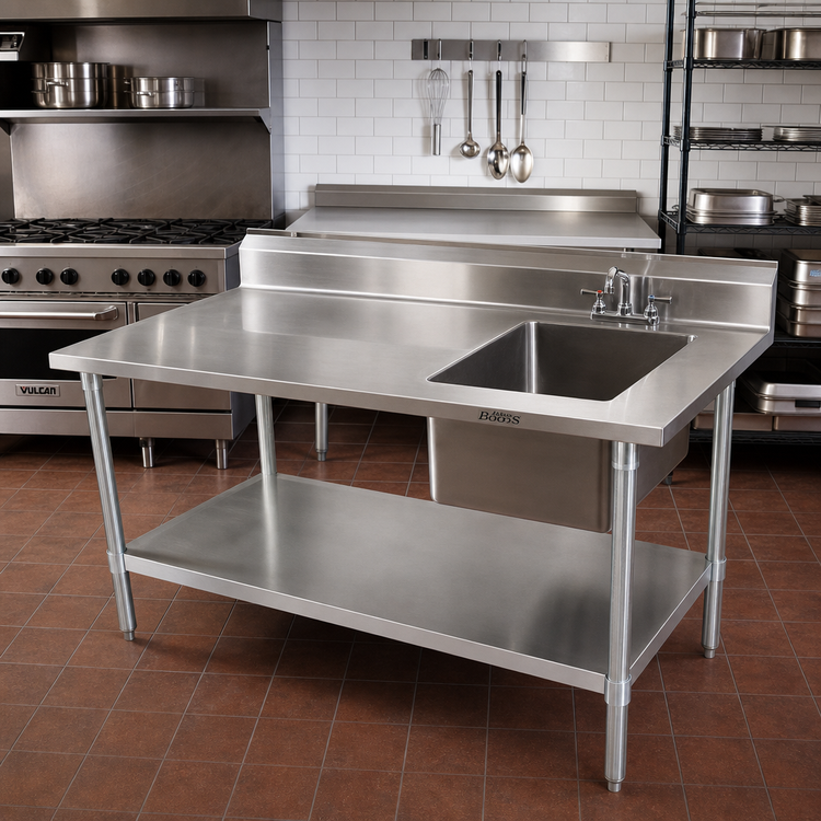 Product image #2 for John Boos 60-Inch Right-Side Prep Sink Work Table, 16-Gauge 300 Series Stainless Steel Top, 5-Inch Backsplash, Galvanized Base