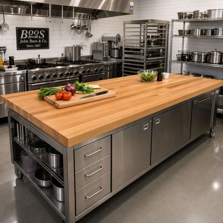 Product image #2 for John Boos Appalachian Red Oak Island Countertop, 96W x 32D x 1-1/2 Inch Thick, Penetrating Oil Finish