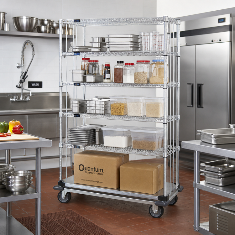 Product image #2 for Quantum Mobile Enclosure Cart with 5 Shelves, 48 x 18 x 81 Inches, Chrome Plated Finish
