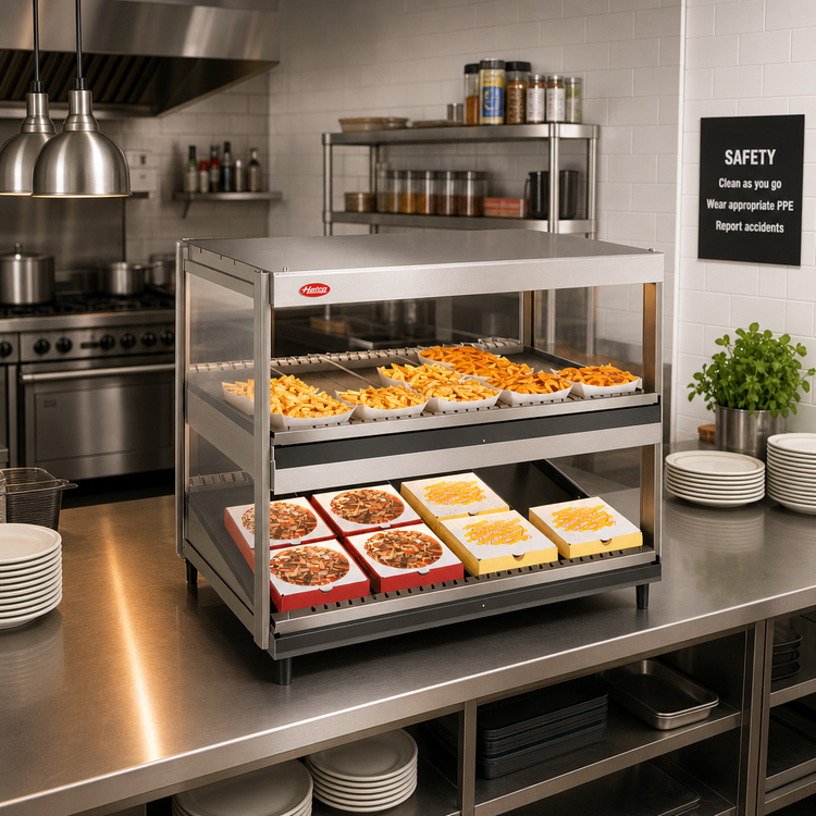Product image #2 for Hatco Glo-Ray 30-Inch Countertop Pass-Through Slant/Horizontal Merchandising Warmer, High Watt, 2-Shelf