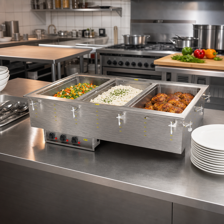 Product image #2 for Vollrath Three-Well Drop-In Electric Hot Food Well, 625W Per Well, Manifold Drain, Infinite Controls, 120V