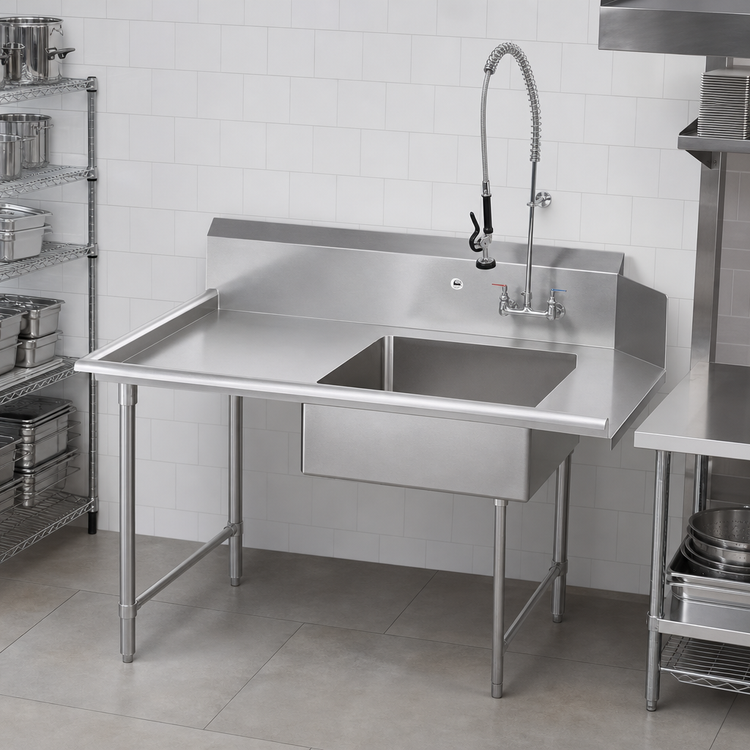 Product image #2 for John Boos Pro-Bowl Straight Soiled Dishtable with Pre-Rinse Sink Bowl, 144 Inch x 30 Inch, Left-to-Right, Stainless Steel