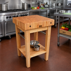 Thumbnail image #3 for John Boos Pro Prep PPB3030 30" x 30" x 36" Stationary Butcher Block Work Table, 4" End-Grain Maple Top, Slatted Shelf