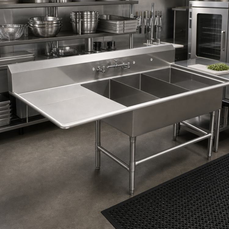 Product image #2 for John Boos Pro-Bowl 3-Compartment Platter Sink with 30-Inch Left Drainboard, 12-Inch Deep Bowls, 14-Gauge Stainless Steel
