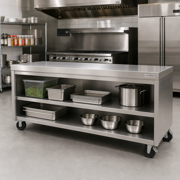 Product image #2 for La Rosa Refrigeration Mobile Open Cabinet Equipment Stand with Undershelf, 98 Inch x 28 Inch, 304 Stainless Steel