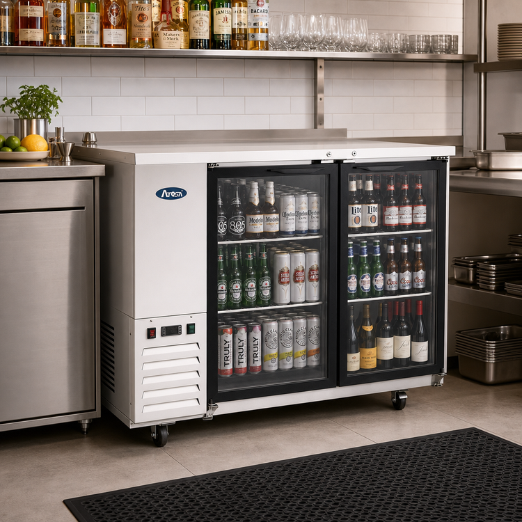 Product image #2 for Atosa Two-Section Shallow-Depth Back Bar Cooler with 2 Locking Glass Doors, 48 Inch, Stainless Steel