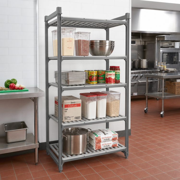 Product image #2 for Cambro Camshelving Basics Plus 4-Shelf Stationary Starter Unit, 24" Deep x 42" Wide x 72" High, Brushed Graphite