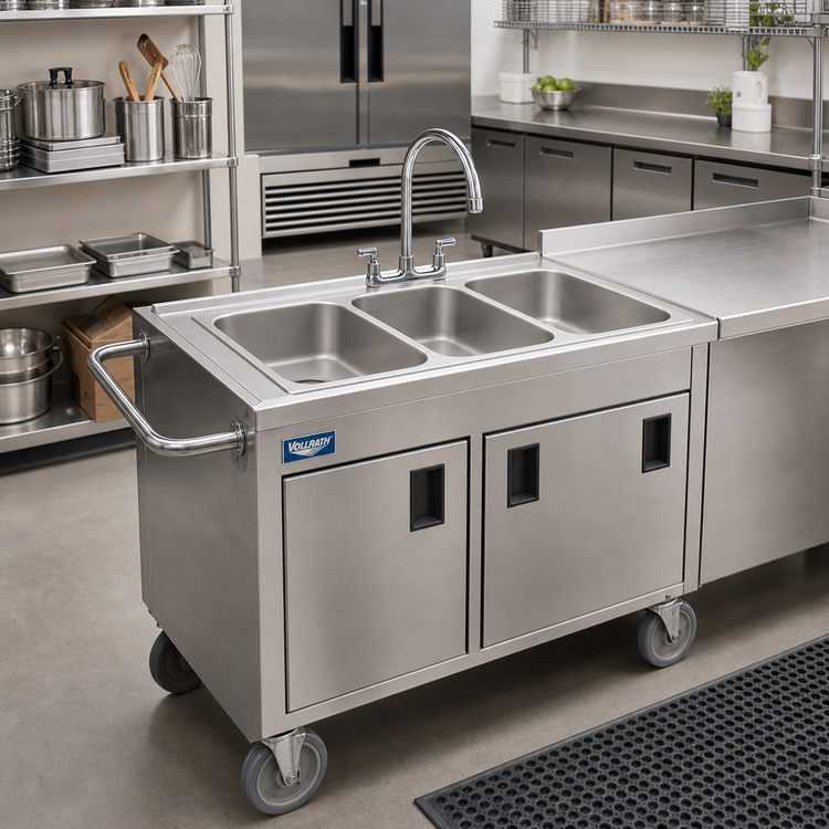 Product image #2 for Vollrath Vending Cart Triple Bowl Self-Rimming Drop-In Sink, 304 Stainless Steel