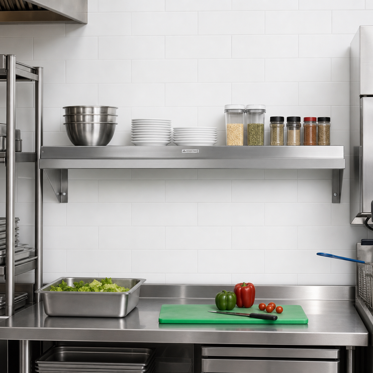 Product image #2 for Advance Tabco Special Value Series 60-Inch Wall-Mounted Tab-Lock Stainless Steel Shelf, 11-1/8-Inch Deep