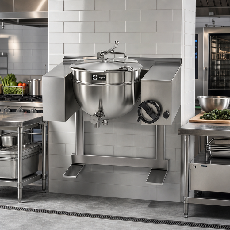 Product image #2 for Legion TWWC-30 30-Gallon Direct Steam Tilting Wall-Mount Kettle, 2/3 Jacket