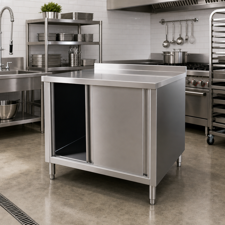 Product image #2 for Stainless Steel Enclosed Work Table Cabinet Base with Sliding Doors, 36 x 30 x 38 Inches