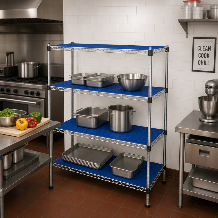 Product image #2 for QuadPlus Solid Blue Polymer Shelf Mat with Quad-Adjust Wire Frame, 54 x 24 Inches