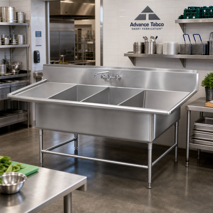 Product image #2 for Advance Tabco Regaline Super Size 3-Compartment Fabricated Sink with Left and Right Drainboards, 108-Inch Long