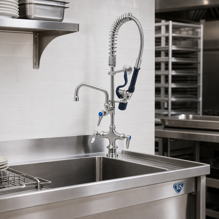 Product image #3 for T&S Brass Mini Pre-Rinse Unit, Single-Hole Deck Mount Mixing Faucet with 6" Swing Nozzle and Add-On Faucet