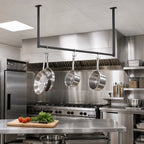 Thumbnail image #2 for John Boos PRS1A-C Ceiling-Mounted Single-Bar Stainless Steel Pot Rack, 31-1/4-Inch Wide, with 3 Double Hooks