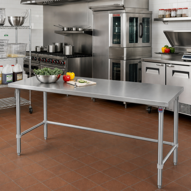 Product image #2 for John Boos Stallion 120-Inch x 24-Inch 14-Gauge Stainless Steel Flat Top Work Table with Galvanized Base