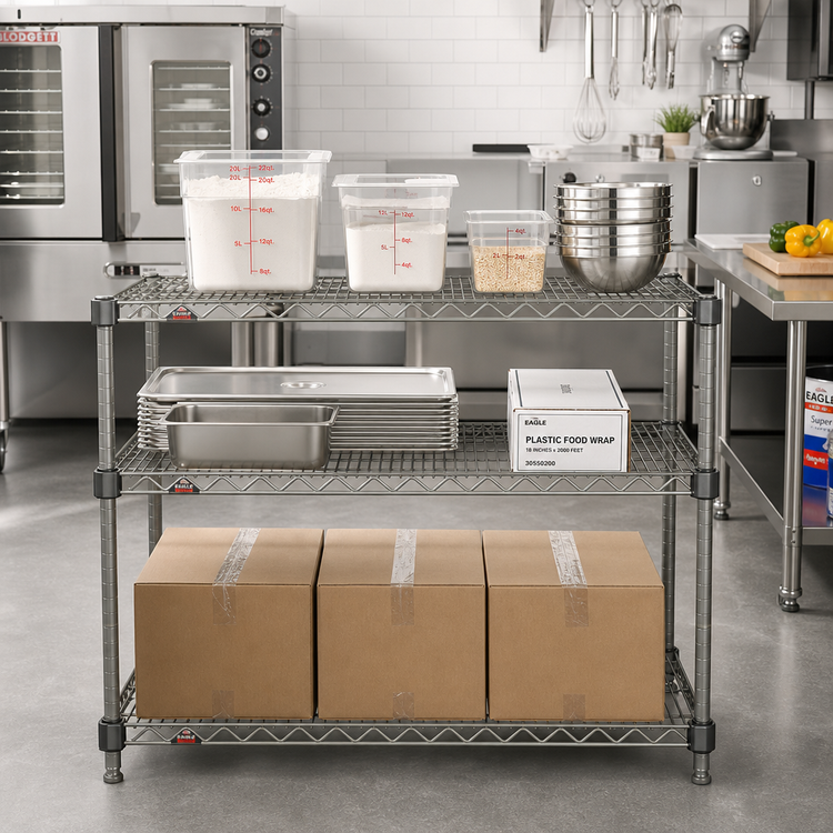 Product image #2 for Eagle Valu-Master Quad-Adjust 72-Inch x 24-Inch Wire Shelf, Pewter Gray Epoxy, 600 lb. Capacity