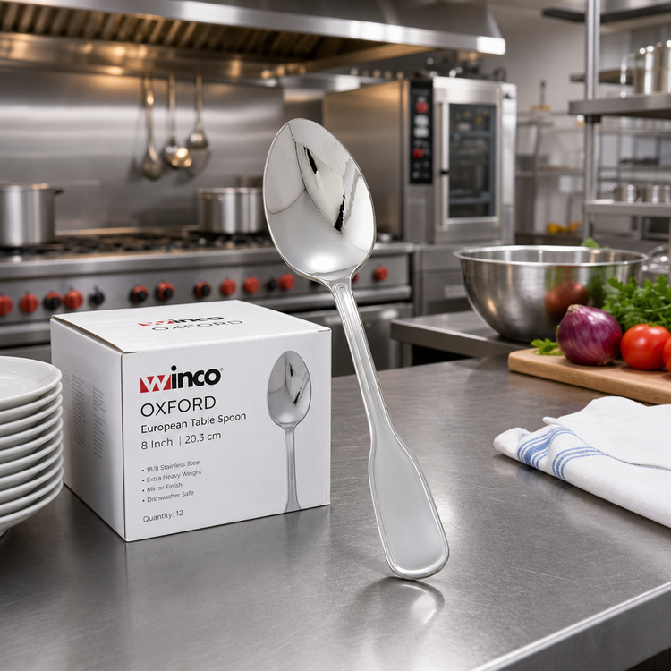 Product image #3 for Winco Oxford 8-Inch European Table Spoon, 18/8 Stainless Steel, Extra Heavy Weight, Mirror Finish