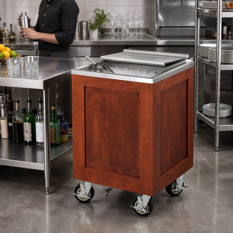 Product image #2 for Executive Series Mobile Ice Cart, 200-Lb Capacity, Maple Wood Exterior, Stainless Steel Interior