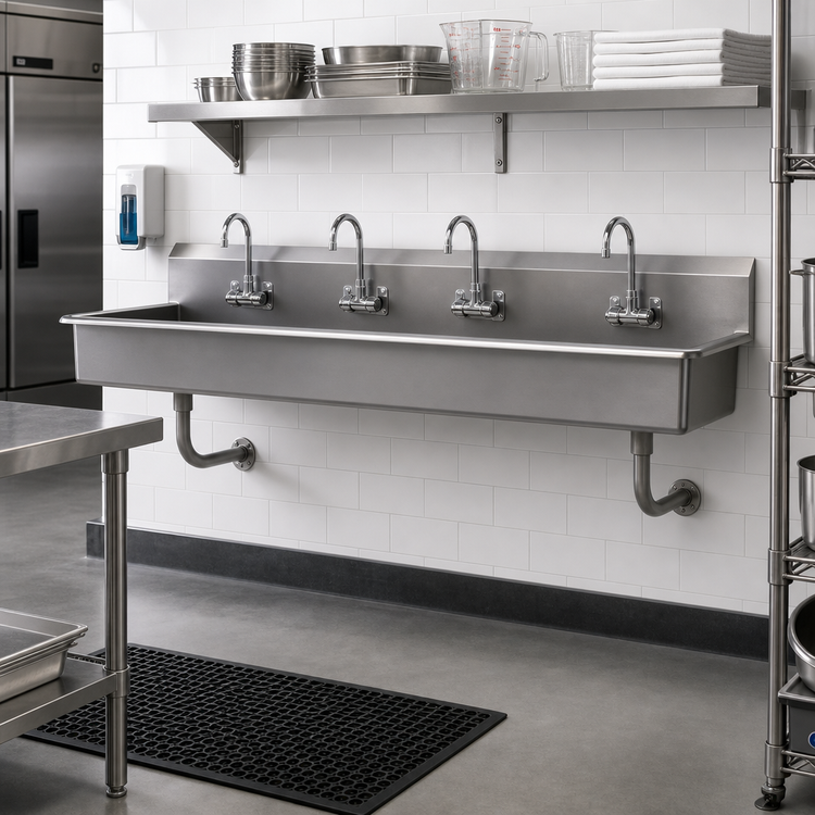 Product image #2 for Advance Tabco 80-Inch Wall-Mounted Multiwash Hand Sink with 4 Faucet Hole Sets
