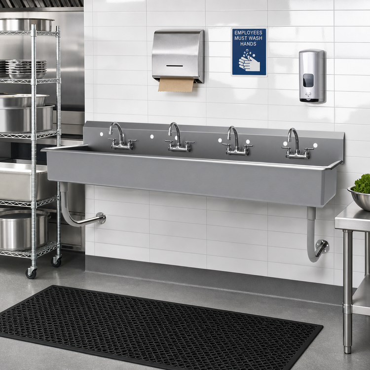 Product image #2 for Advance Tabco 80-Inch Wall-Mounted Multiwash Hand Sink with 4 Faucet Hole Sets